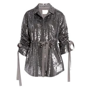 Cinq à Sept “Mathieu” Sequin Ruched Jacket Gunmetal Sz XS NWT